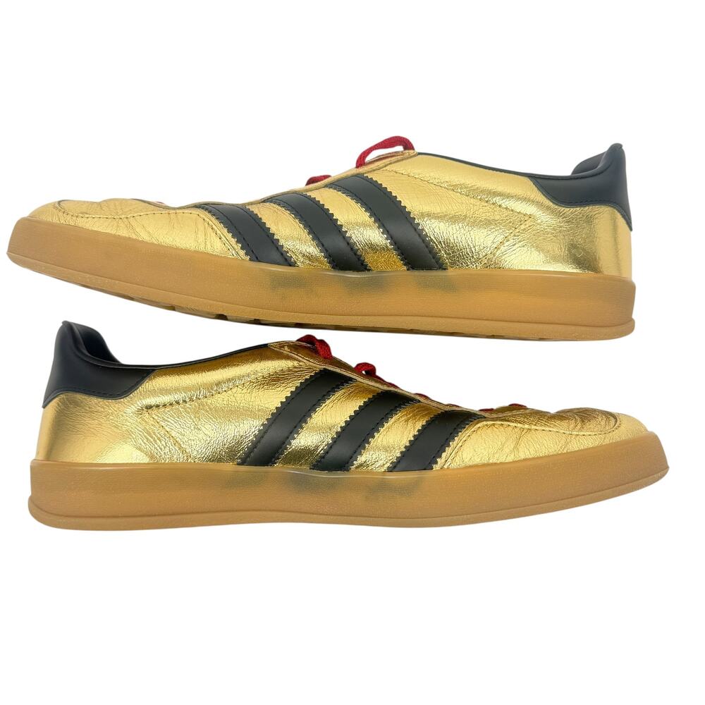 Gucci X Adidas Gazelle Metallic Lace Up Leather Sneakers Gold Size 9.5 - Picture 7 of 11